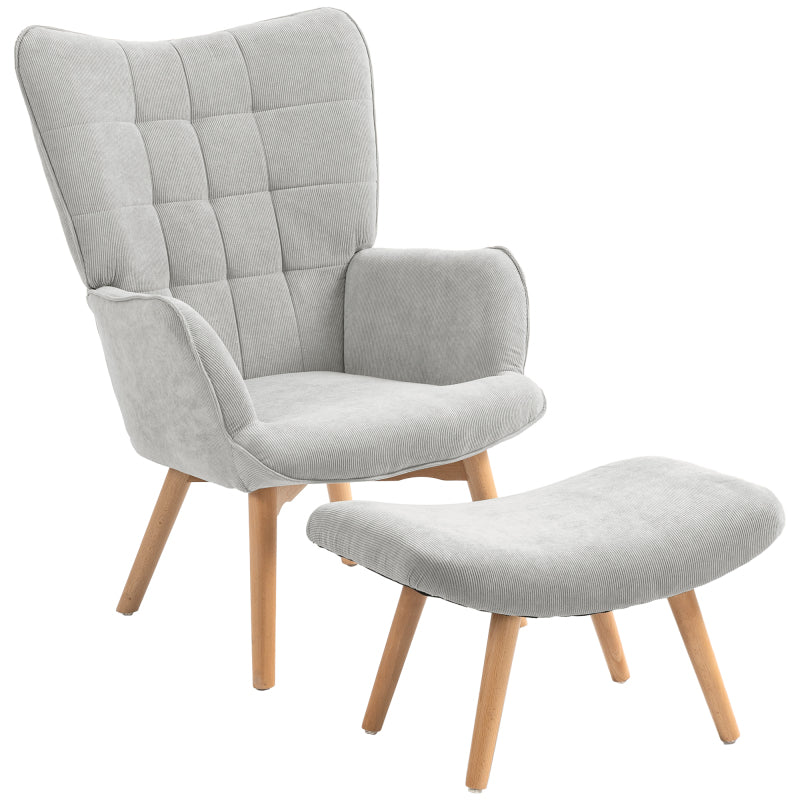 Fauteuil – Relaxstoel – Lounge Chair – Leesstoel – TV Stoel – Grijs – Inclusief Voetenbank – Stevige Stalen Frame & Houten Poten – Compacte Afmetingen 72x80x101 cm
