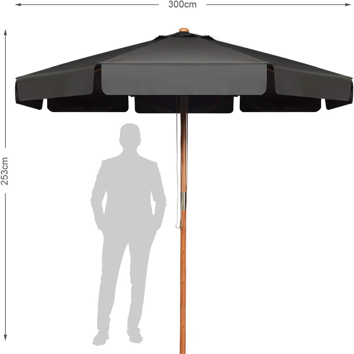Parasol – Zonnescherm – Tuinparasol – Balkonparasol – Terrasparasol – 300 cm Diameter – Houten Frame Met UV-Bescherming – Kantelbaar 30°