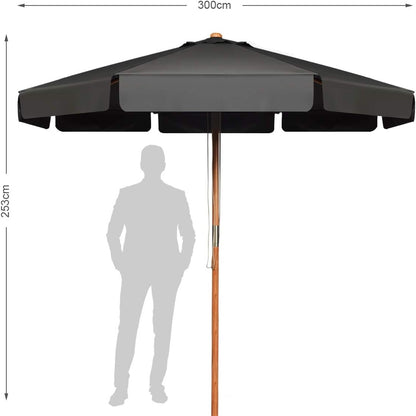 Parasol – Zonnescherm – Tuinparasol – Balkonparasol – Terrasparasol – 300 cm Diameter – Houten Frame Met UV-Bescherming – Kantelbaar 30°