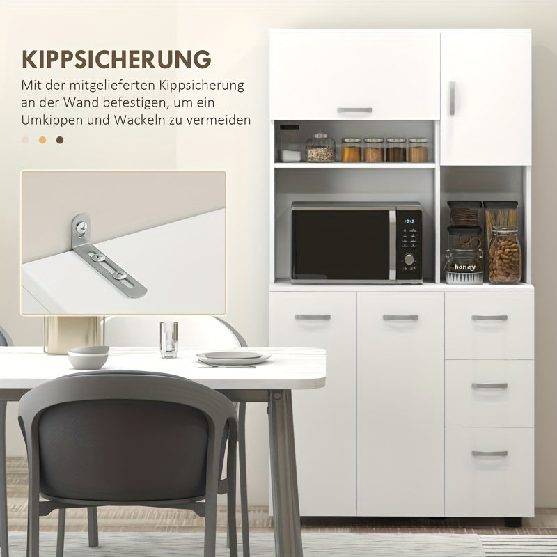 Keukenkastje – Dressoir – Opbergkast – Ladekast – Keukenkast – Wit – 89x39,5x168 cm – 3 Lades & 3 Open Schappen