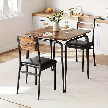 3pcs Modern Farmhouse Dining Table Set with Black Wood & Metal Construction - Sturdy Square Table and 2 Chairs, Space-Saving Compact Design for  Spaces, Easy Assembly, Matte Black Finish for Home or Commercial Use - Ideal for