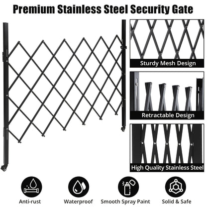 Heavy-Duty Scissor Gate Security Door - Expandable from 154.94cm x 180.34cm to 180.34cm x 154.94cm, with 360° Locking Wheels & Padlock, Folding Accordion Gate for Home, Office, Warehouse, Garage - Space-Saving Design, Easy I