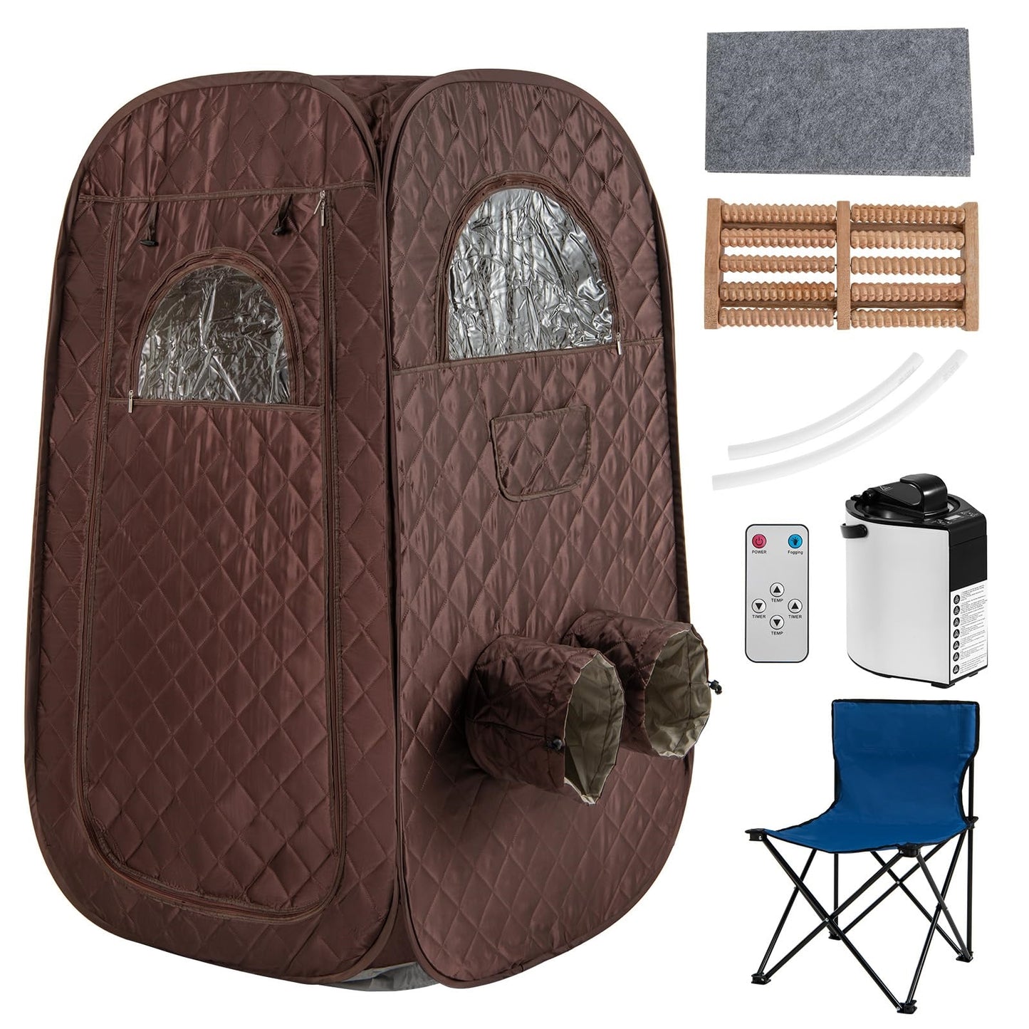 Stoomsauna – Draagbare Sauna – Sauna Tent – Stoomcabine – Mobiele Sauna – 3L Stoomgenerator – Timer & Afstandsbediening – Bruin – 89x89x149 cm