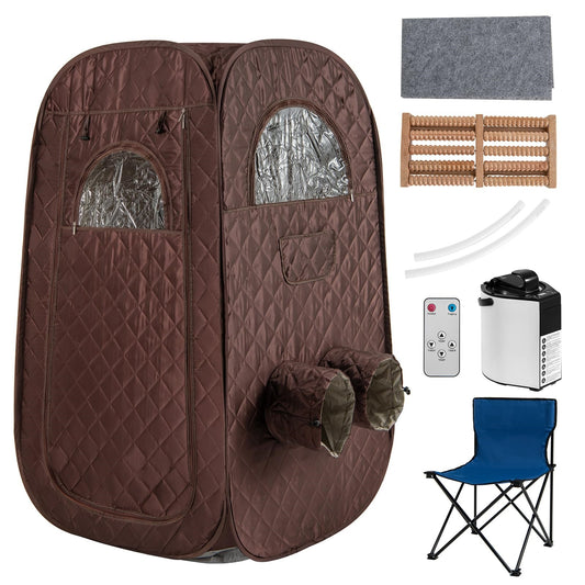 Stoomsauna – Draagbare Sauna – Sauna Tent – Stoomcabine – Mobiele Sauna – 3L Stoomgenerator – Timer & Afstandsbediening – Bruin – 89x89x149 cm