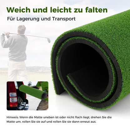 Golfmat – Golf oefenmat – Putting mat – Trainingsmat – Teemat – 6 tee-plaatsen – Inclusief 2 alignment sticks – Realistisch kunstgras – Duurzame EVA constructie – Groen – 152x117 cm