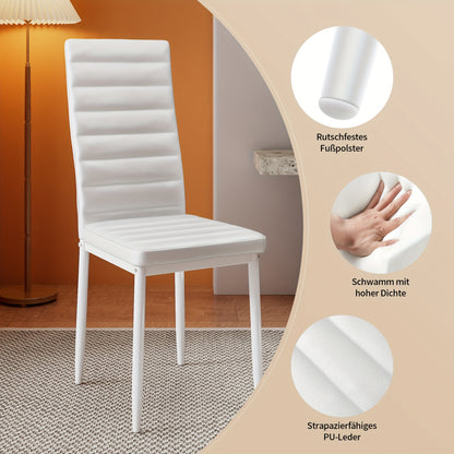 Eettafelset – Eethoek – Zitgroep – Keukentafelset – Eetkamermeubel – Ronde 6-persoons – Tempered Glass Tafelblad – Gestoffeerde Stoelen – Ruimtebesparend – Modern Design
