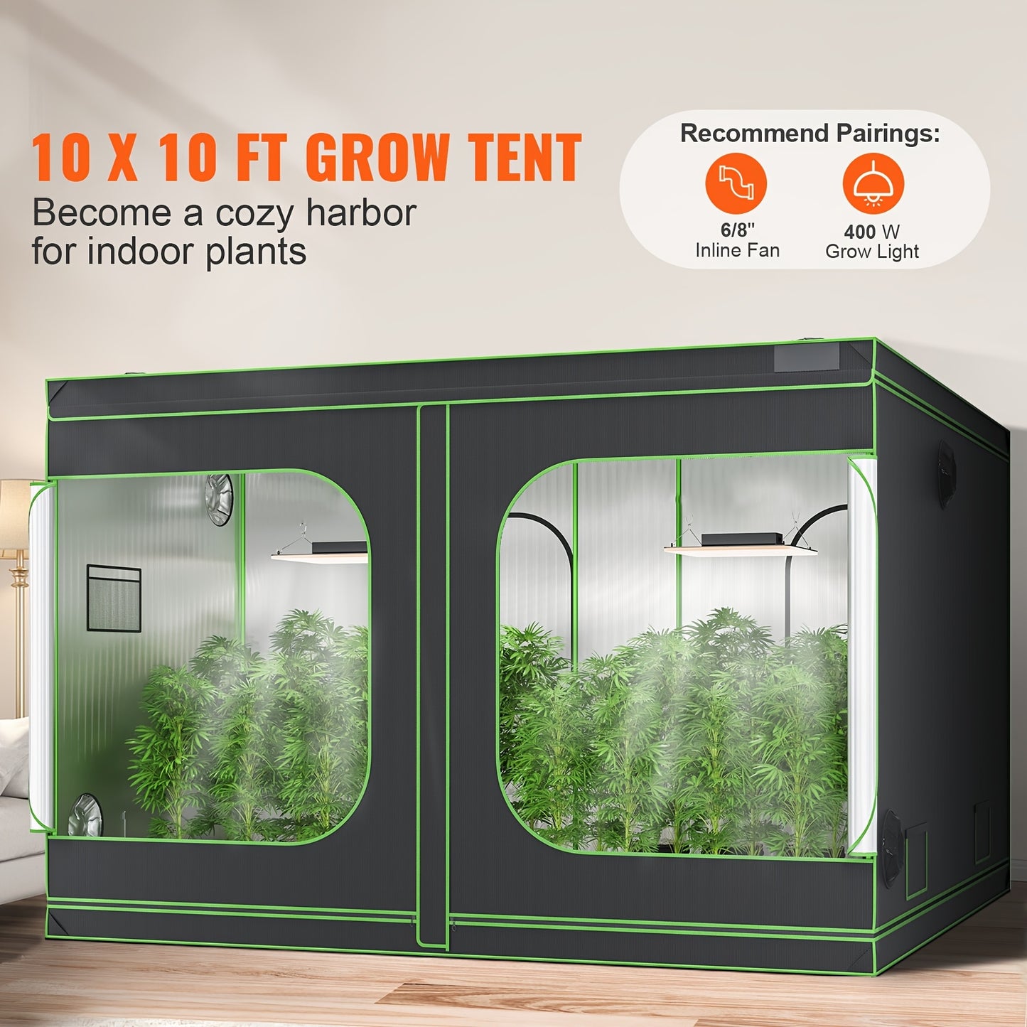 Kweektent – Growtent – Kweekkast – Growbox – Kweekruimte – 600D Oxford Stof – 120x120x80 inch – 19 mm Metalen Frame