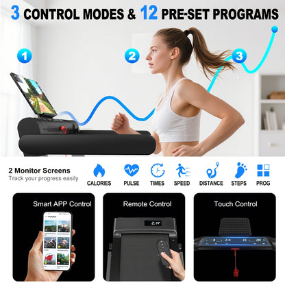 1 VOWVIT 3-in-1 Home Treadmill | High Performance up to 12 km/h, Dual LED Display, 12 Programs, Remote Control, Foldable, APP-Compatible, Aluminum Alloy, Power Supply 220V-240V, Without Battery