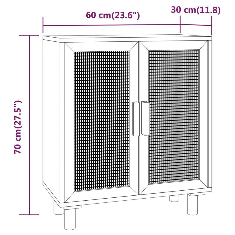 Dressoir – Opbergkast – Ladekast – Commode – Kast – Massief Grenenhout & Rotan – 2 Deuren Met Slot – 60x30x70 cm – Direct Gebruiksklaar