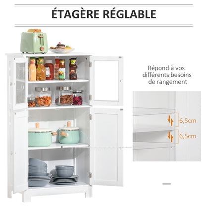 Opbergkast – Badkamerkast – Opbergmeubel – Opbergkastje – Kasten – Verstelbare Planken – Gehard Glas – Wit – 60x30x108,5 cm