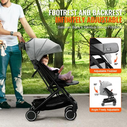 Babywagen – Kinderwagen – Wandelwagen – Buggy – Baby Stroller – Verstelbare Rugleuning 95-175° – Lichtgewicht Carbonstaal Frame