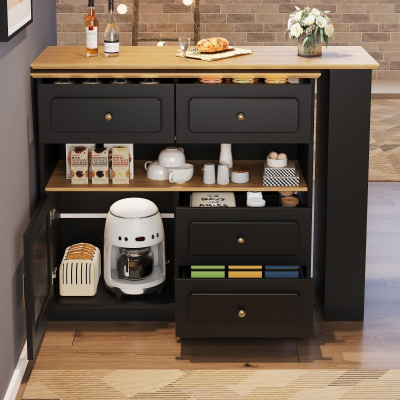 Bartafel – Statafel – Barmeubel – Keukentafel – Eettafel – Uitschuifbaar 125-181 cm – 360° Draaibaar – Metaal & MDF – Met Opbergruimte – Zwart – Voor Horeca & Thuis