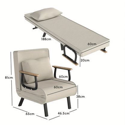 Klapbed – Vouwbed – Opklapbed – Logeerbed – Eenpersoonsbed – Multifunctioneel – Traagschuimmatras – Houten Armleuningen – Beige