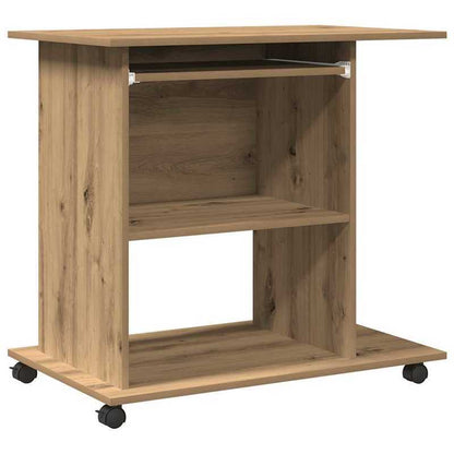 Computer Desk Measuring 80X50X75 Cm, Crafted from Artisanal Wood in Oak Color.