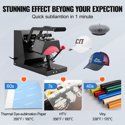 Pettenpers – Hoedenpers – Warmtepers – Transferpers – Sublimatiepers – 4-in-1 Verstelbare Verhittingsplaten – Digitaal LCD Temperatuur- en Timerdisplay