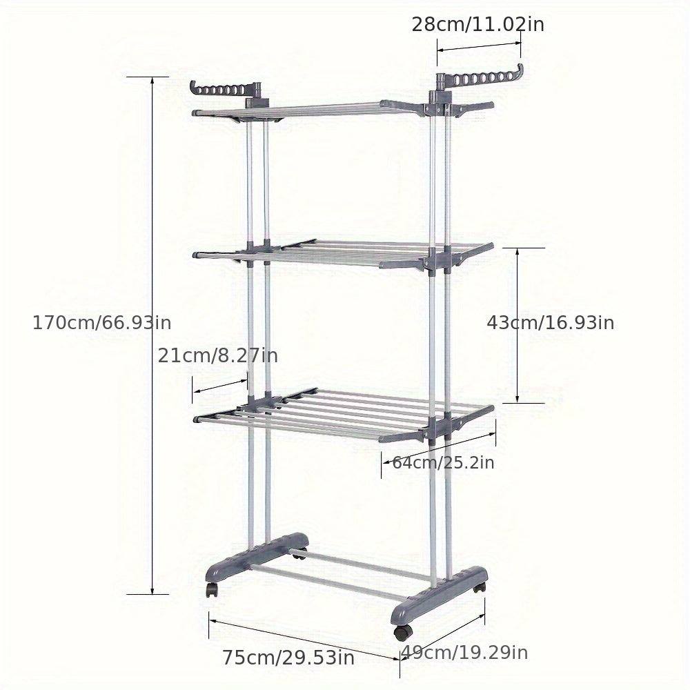Droogrek – Wasrek – Droogstandaard – Droogtoren – Wastoren – Verticale Inklapbaar – Stevig Metaal – Verrijdbaar 75x49x170 cm