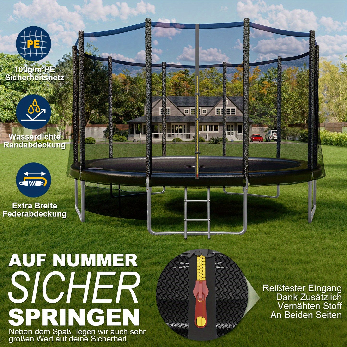 Trampoline Buiten – Tuin Trampoline – Indoor Trampoline – Springkussen – Recreatieve Trampoline – Veiligheidsnet Inclusief – Duurzaam Frame 427 cm
