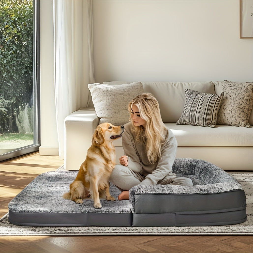 Groot Hondenbed – Orthopedisch Huisdierenbed – Napbed – Slaapmat – Rustplek – 180x95x28 cm – Wasbare Faux Fur – Opvouwbaar en Draagbaar
