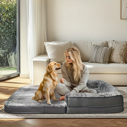 Groot Hondenbed – Orthopedisch Huisdierenbed – Napbed – Slaapmat – Rustplek – 180x95x28 cm – Wasbare Faux Fur – Opvouwbaar en Draagbaar