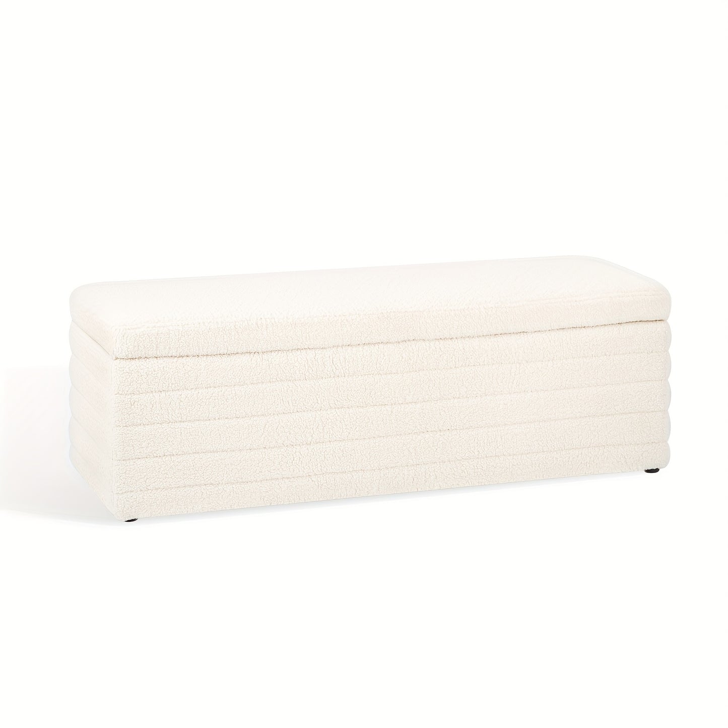 Stool with Storage Space, Modern Bench Bedroom Storage Box Teddy Fabric Footstool Chest 118cm, Beige, Spacesaving Stool, Home Organization, Minimalist Bench, Contemporary Footstool, Cozy Material, Soft Upholstery, Fabric Foot