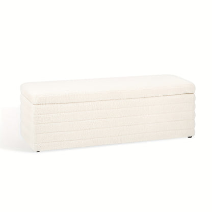 Stool with Storage Space, Modern Bench Bedroom Storage Box Teddy Fabric Footstool Chest 118cm, Beige, Spacesaving Stool, Home Organization, Minimalist Bench, Contemporary Footstool, Cozy Material, Soft Upholstery, Fabric Foot