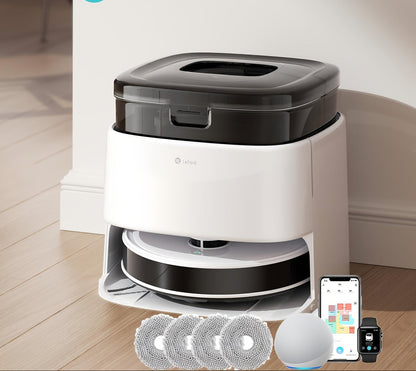 Robotstofzuiger – Robotstofzuiger Met Dweilfunctie – Robotstofzuiger Met Mop – Automatische Stofzuiger – Slimme Robotstofzuiger – 14.000 Pa Zuigkracht – Automatische Mop Reiniging En Drogen – Wit