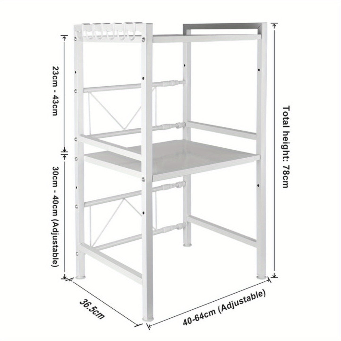 Uittrekbare Keukenkast – Keukenrek – Magnetronrek – Opbergrek – Dubbeldeks Kast – Vrijstaand – Stevig Metaal – Compact Design 64x36,5x78 cm – Witte Afwerking
