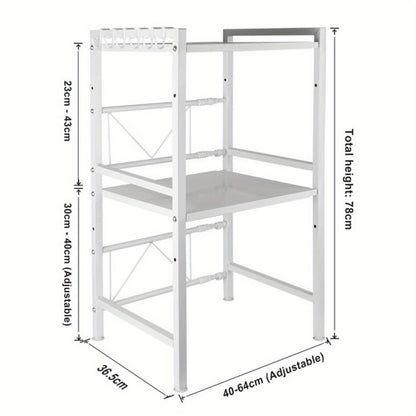Uittrekbare Keukenkast – Keukenrek – Magnetronrek – Opbergrek – Dubbeldeks Kast – Vrijstaand – Stevig Metaal – Compact Design 64x36,5x78 cm – Witte Afwerking