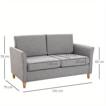 Modern Two-Seater Sofa with Removable Cushions - Thick Foam Padding & Sturdy Rubberwood () Frame, Gray -like Fabric, Easy-to-Assemble Futon Couch for Small Spaces, Apartments, Living Room, Bedroom, Office (141x70x78cm)