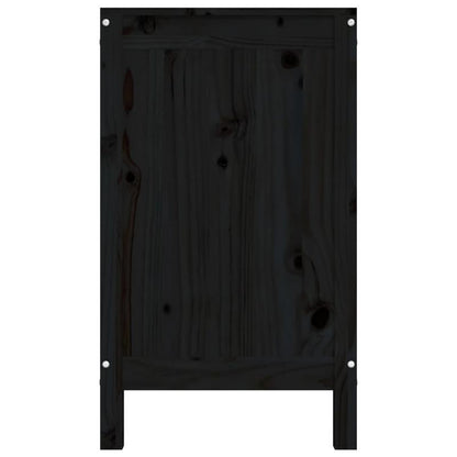 Wasmand – Wasbox – Wassorteerder – Waszak – Opbergmand – Massief Grenenhout – 3 Compartimenten Met Uitschuifbare Laden – Zwart – 88,5x44x76 cm – Klassiek Design