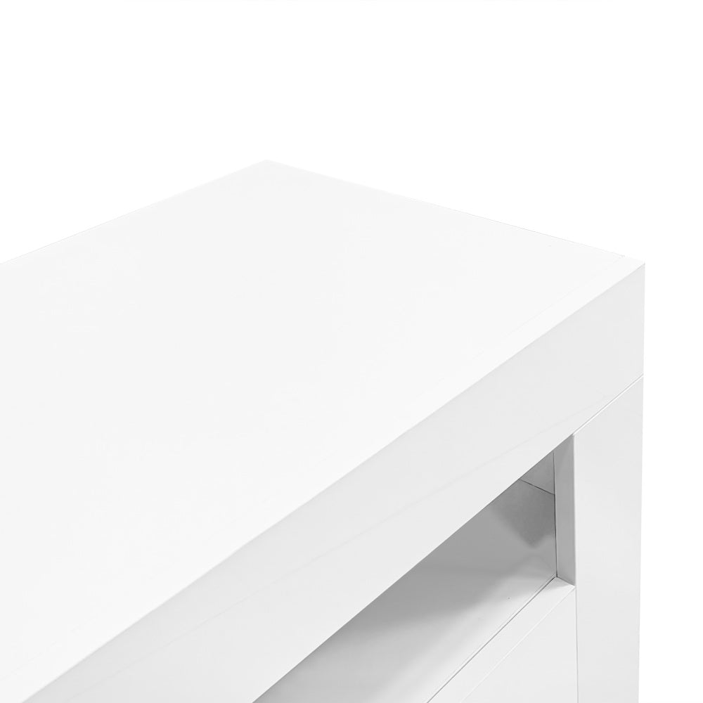 Modern High-Gloss Metal TV Stand for 70-Inch TVs with 3 Open Shelves, 2 Doors & 2 Drawers - Heavy-Duty Storage Entertainment Center, Minimalist Media Console for Living Room, Durable Metal Construction, Space-Saving Design, E