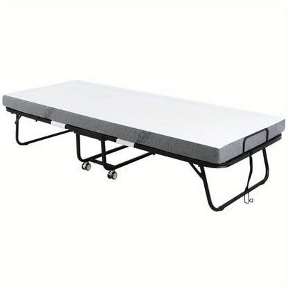 Inklapbaar Logeerbed – Opklapbed – Gastbed – Vouwbed – Logeerbed Met Wielen – Wit/Zwart – Stalen Frame – Comfortabel Schuimmatras 200x75x42,5 cm