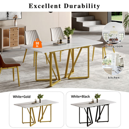Eettafel – Dinertafel – Keukentafel – Uitschuifbare Tafel – Marmerlook Tafel – Wit Met Gouden Accenten – Verstelbare Poten – Uitschuifbaar Design