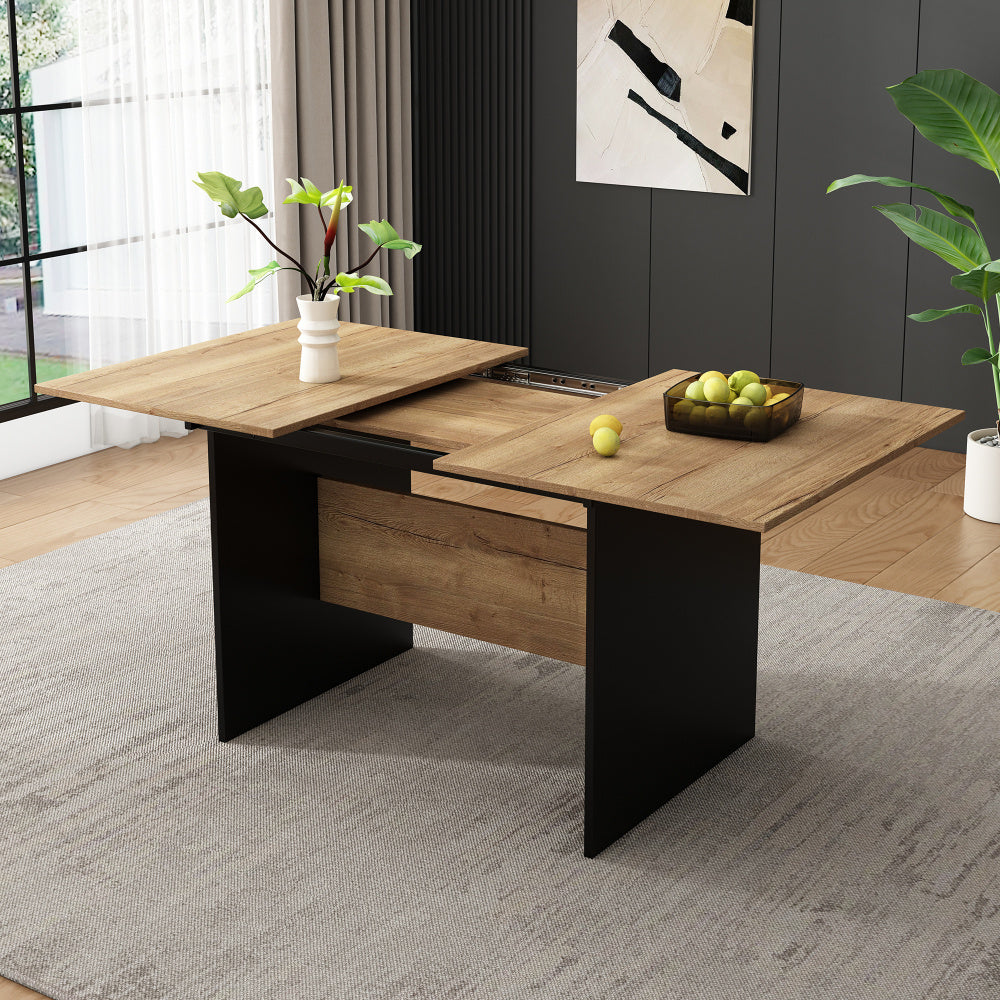 Eettafel – Keukentafel – Tafel – Uitschuiftafel – Eetkamertafel – Uitschuifbaar 140-180 cm – Voor 4-6 Personen – Natuurlijk Houtnerf Met Matzwarte Details