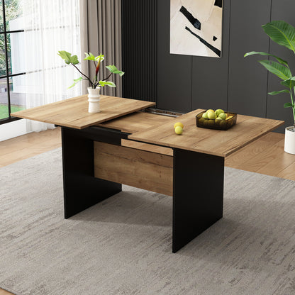 Eettafel – Keukentafel – Tafel – Uitschuiftafel – Eetkamertafel – Uitschuifbaar 140-180 cm – Voor 4-6 Personen – Natuurlijk Houtnerf Met Matzwarte Details