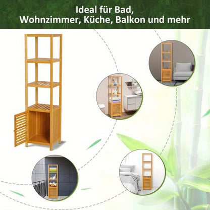 Badkamerkast Bamboe – Badkamermeubel – Opbergkast – Medicijnkast – Sanitairkast – Ruimtebesparend Verticaal Design – Duurzaam Natuurlijk Bamboe, 140x36x33 cm