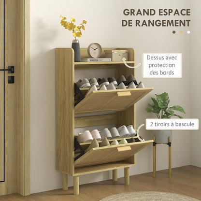 HOMCOM Shoe Rack 2-Door Cabinet 12 Pairs, Woven Rattan Effect Bohemian Design - Dimensions: 80L X 24.5W X 110H Cm Natural