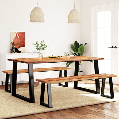 Eetkamer Hoekset – Hoekbank – Eettafel Set – Dining Set – Hoekmeubel – Massief Acaciahout – U-Vormige Stalen Poten – 180 cm Lang
