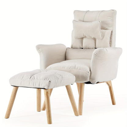 Relaxfauteuil – Verstelbare Stoel – Relaxstoel – Loungestoel – Fauteuil Met Voetenbank – 6-Stand Rugleuning – Linnen Bekleding Met Eiken Houten Frame