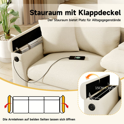 Chenille Bank – Inklapbare Sofa – Slaapbank – Zithoek – Opbergbank – Grijs – Met Opbergruimte & Inklapbare Tafel – Veelzijdig Inklapbaar & Comfortabel