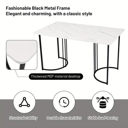 Eettafel – Tafeltje – Keukentafel – Diner tafel – Eetkamertafel – Rechthoekig – MDF Marmerpatroon – Verstelbare Metalen Poten