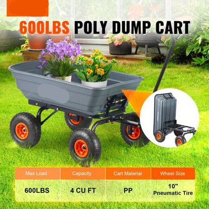 Tuinkar – Tuinwagen – Tuinkar Met Wielen – Tuinkar Voor Tuinwerk – 270 Kg Draagkracht – Verstelbare Trekstang