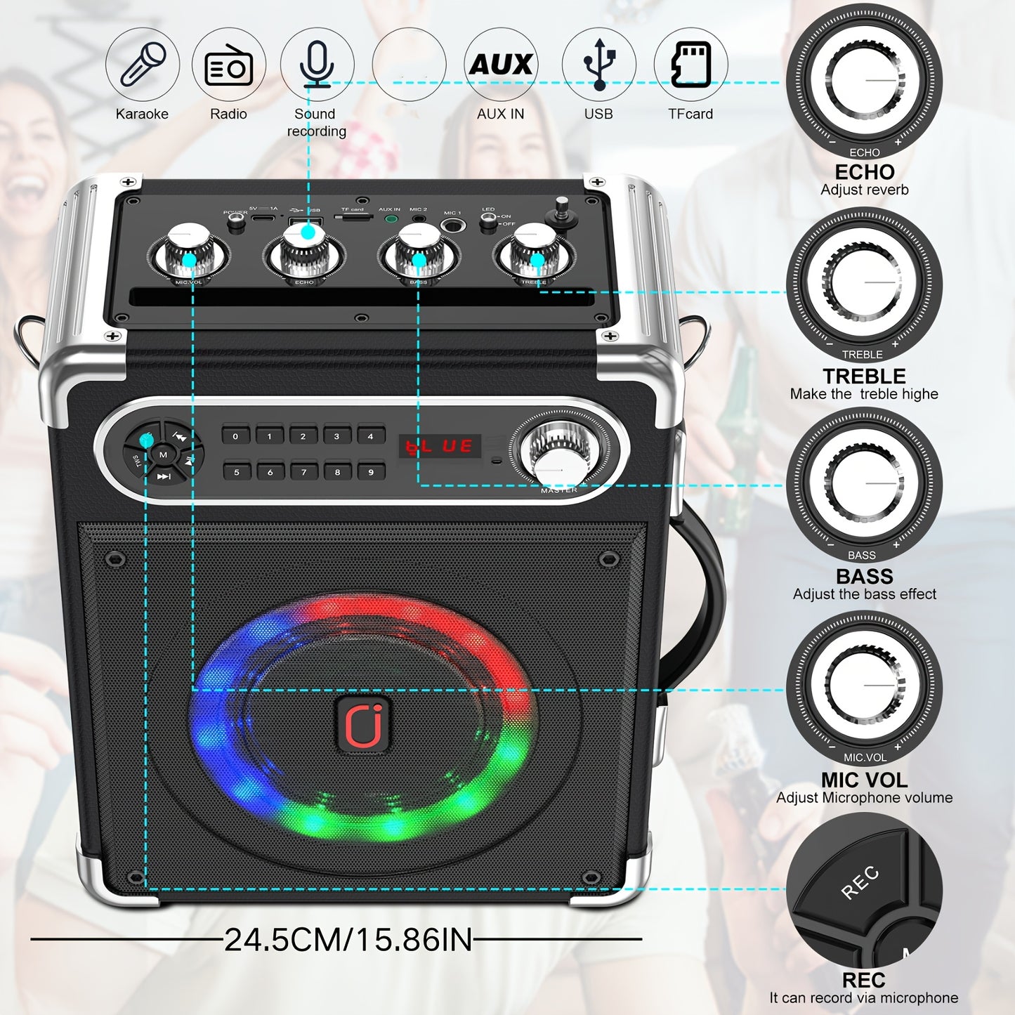 Draadloze Speaker – Bluetooth Speaker – Draagbare Speaker – Karaoke Speaker – Party Speaker – 200W Stereo Geluid – Karaoke Met 2 Microfoons
