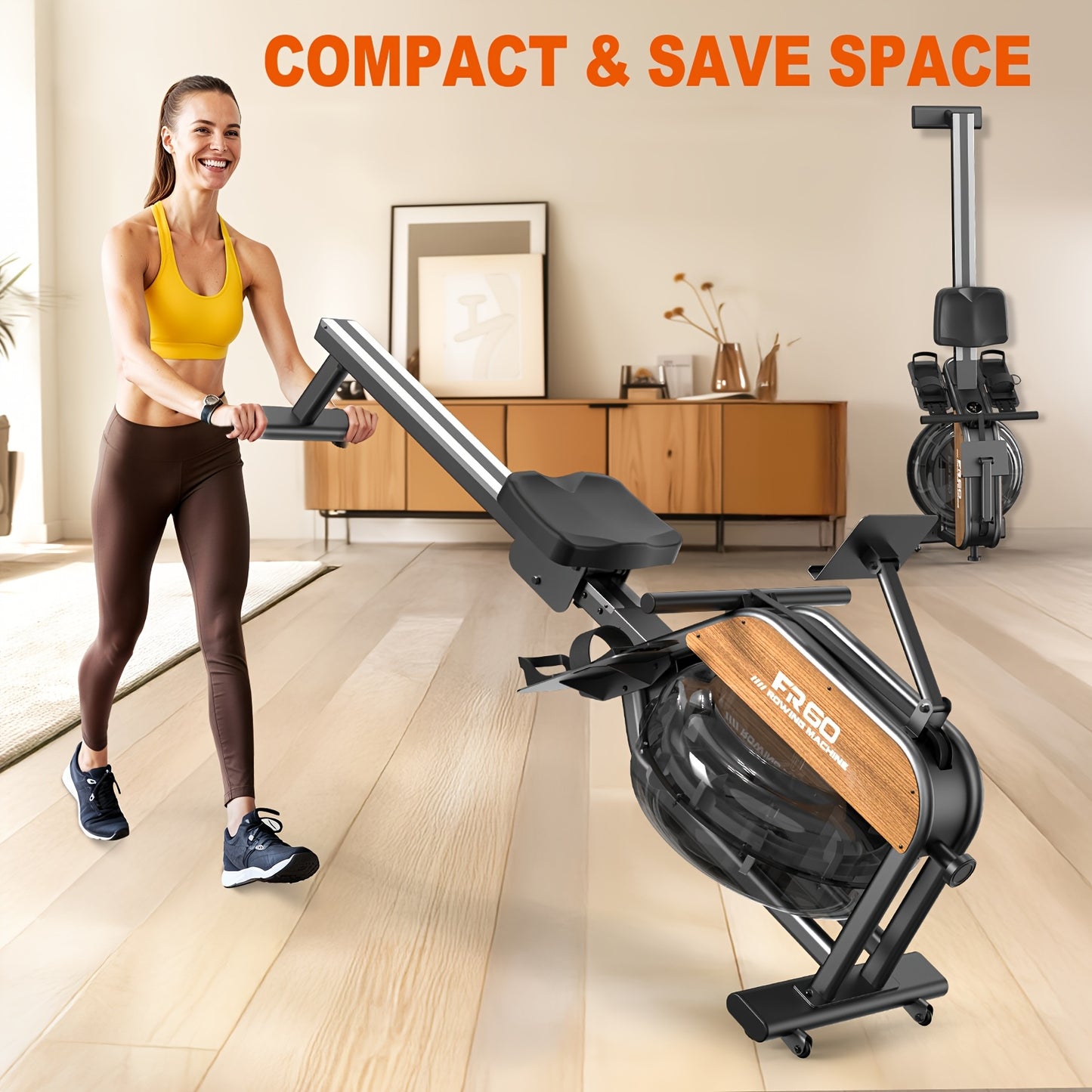 1 VOWVIT 28L Water Tank Rowing Machine for Home | With LED Monitor, Adjustable Tablet Holder, Aluminum Alloy, Max User Height 200 cm, Without Battery
