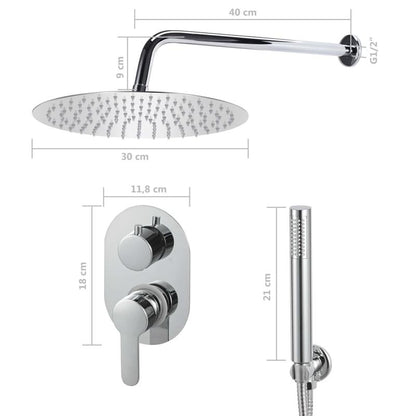 Doucheset – Douchesysteem – Regendouche – Douchekop – Handdouche – RVS 201 Roestvrij Staal – Hoofddouche 30x30 cm