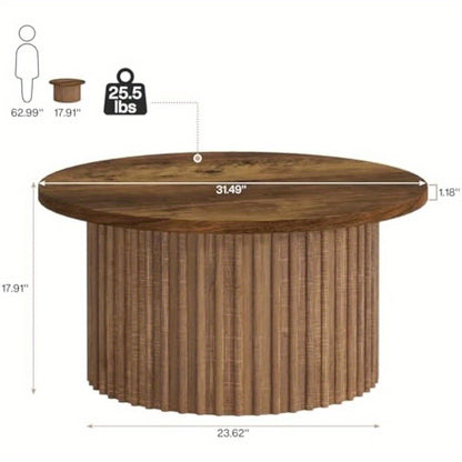 Salontafel – Koffietafel – Bijzettafel – Woonkamertafel – Tafel – Rond 80 cm – MDF Houtnerffinish – Zwart Metalen Onderstel