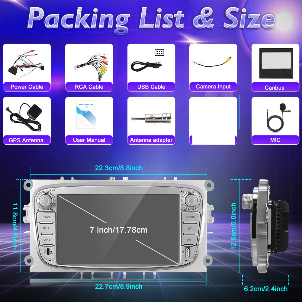 Autoradio – Car Stereo – Auto Radio – Multimedia Speler – Navigatiesysteem – 7 Inch Touchscreen – Android 15 – GPS WiFi Bluetooth 5.0