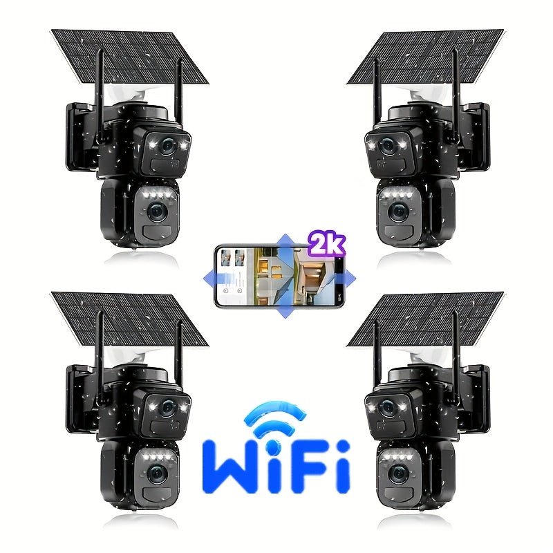 Draadloze Beveiligingscamera Set – Buiten Camera – Wifi Camera – Surveillance Camera – IP Camera – 2K HD Dual Lens – Automatische Bewegingsdetectie & Kleurennachtzicht