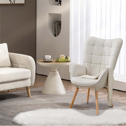 Fauteuil – Scandinavische Stoel – Relaxzetel – Armstoel – Leesstoel – Beige – Met Houten Poten – Hoog Zitcomfort – Breed Met Vleugelrugleuning