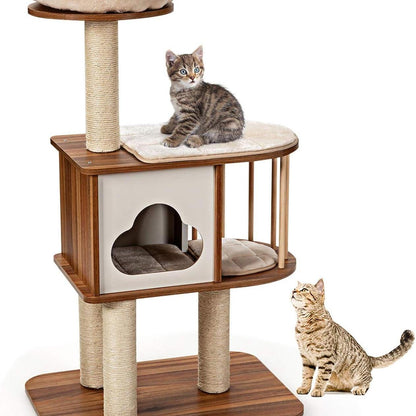 Kattenkrabpaal – Krabmeubel – Klimpaal – Krabton – Kattenhuis – 117 cm Hoog – Wasbare Kussens Bruin